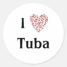 Ik hou van Tuba Rode Hart van Muzieknoten Ronde Sticker
