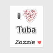 Ik hou van Tuba Rode Hart van Muzieknoten Vinyl Sticker (Vel)