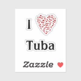 Ik hou van Tuba Rode Hart van Muzieknoten Vinyl Sticker