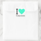 Ik hou van turquoise vierkante sticker (Tas)