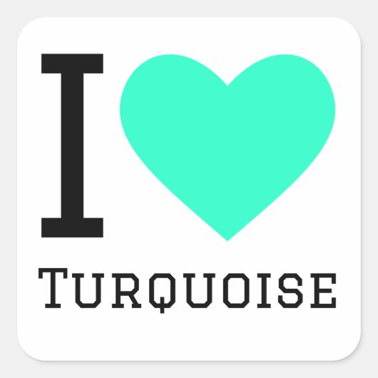 Ik hou van turquoise vierkante sticker (Voorkant)