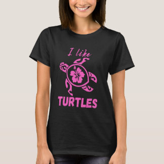Ik hou van Turtles Zee Turtles met Hibiscus Flower T-shirt