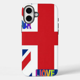 Ik hou van UK Fluffy Cloud & Union Jack Kunstpri iPhone 16 Plus Hoesje