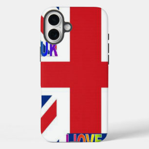 Ik hou van UK   Fluffy Cloud & Union Jack Kunstpri iPhone 16 Plus Hoesje