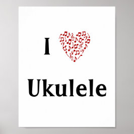 Ik hou van Ukulele Rode Hart van Muzieknoten Poster