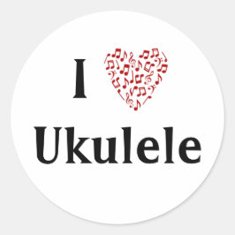 Ik hou van Ukulele Rode Hart van Muzieknoten Ronde Sticker