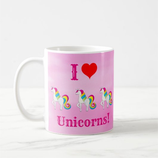 Ik hou van Unicorns Cute Pink Girly Koffiemok (Links)