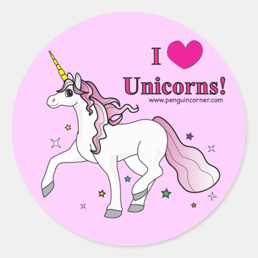 Ik hou van Unicorns! Ronde Sticker (Voorkant)