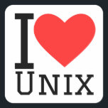 Ik hou van Unix Vierkante Sticker<br><div class="desc">Ik hou van Unix,  voor tech liefhebbers</div>
