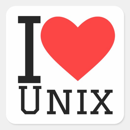 Ik hou van Unix Vierkante Sticker (Voorkant)