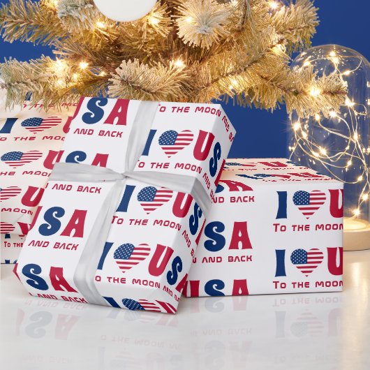 Ik hou van USA aangepaste tekst Blauw en Rood Cadeaupapier (Feestdagen)