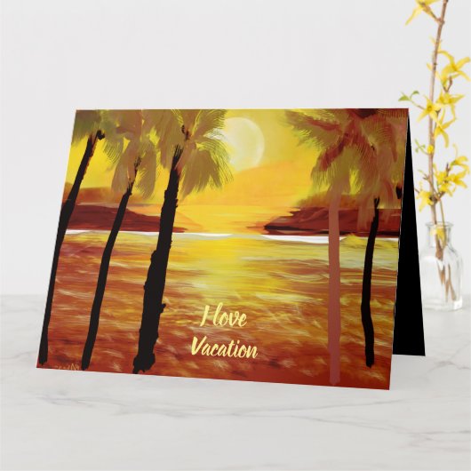 Ik hou van Vakantie  Zonsondergang Oceaan Palmbome Kaart (Gele Bloem)