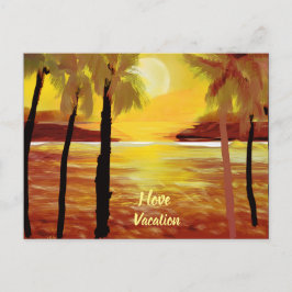 Ik hou van vakantie zonsondergang oceaan palmbomen briefkaart