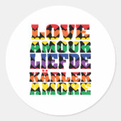 Ik hou van veel talen en harten regenboog ronde sticker (Voorkant)