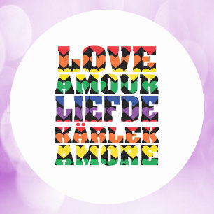 Ik hou van veel talen en harten regenboog ronde sticker