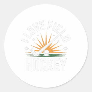 Ik hou van veldhockey Sunburst sportieve geest Ronde Sticker