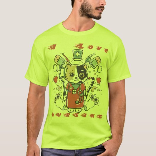 Ik hou van verpleegkunde - Cat Nurse T-shirt (Voorkant)