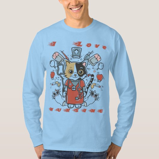 Ik hou van verpleegkunde - Cat Nurse T-shirt (Voorkant)