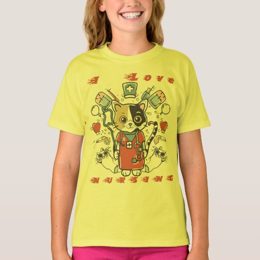 Ik hou van verpleegkunde - Cat Nurse T-shirt (Voorkant)
