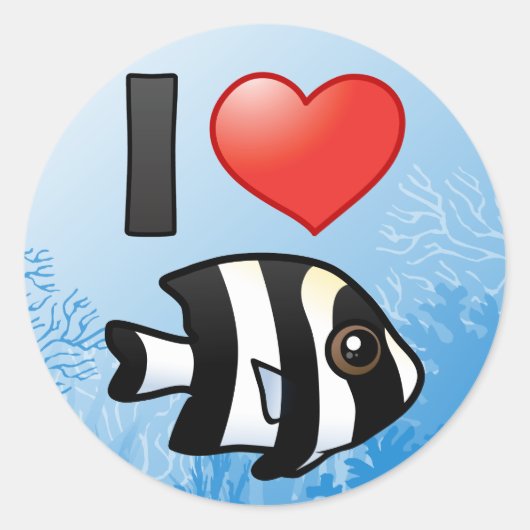 Ik hou van Vier Stripe Damselfish Ronde Sticker (Voorkant)