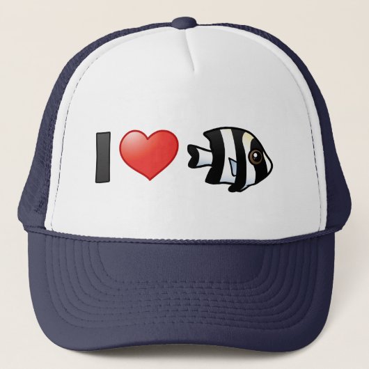 Ik hou van Vier Stripe Damselfish Trucker Pet (Voorkant)