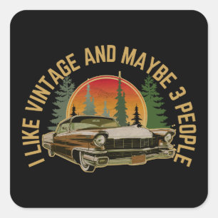 Ik hou van vintage en misschien 3 personen klassie vierkante sticker