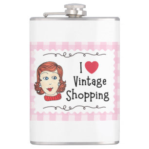 Ik Hou Van Vintage Winkelen Vinyl Omwikkelde Fles Heupfles