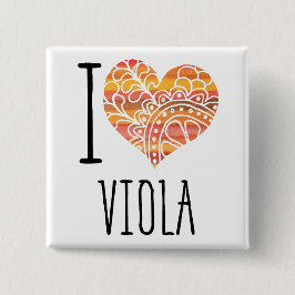 Ik hou van Viola Oranje Mandala Heart Vierkante Button 5,1 Cm