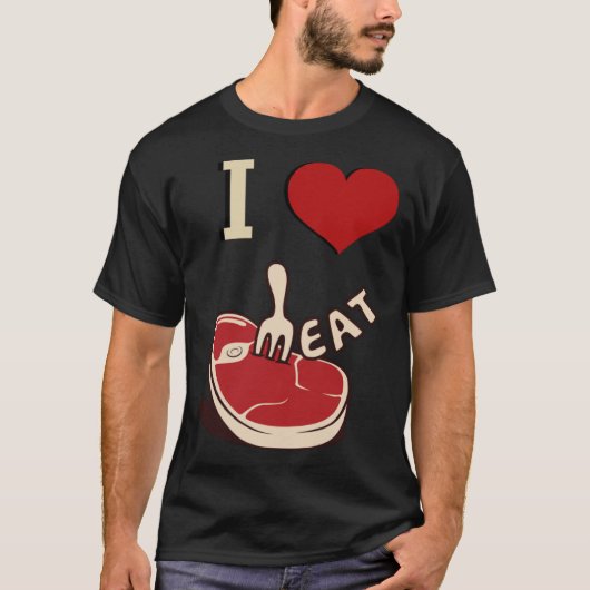 Ik hou van vlees vleeskopje eten eiwit keto t-shirt (Voorkant)