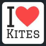 Ik hou van vliegers vierkante sticker<br><div class="desc">Ik hou van vliegers,  voor dierenrijk liefhebbers</div>