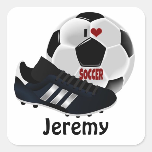 Ik hou van voetbal Sjabloon, personaliseren, Vierkante Sticker (Voorkant)