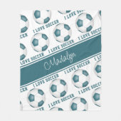 Ik hou van voetbal tekst patroon meisjes blauwgroe fleece deken (Voorkant)
