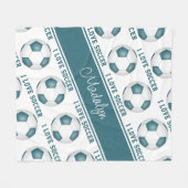 Ik hou van voetbal tekst patroon meisjes blauwgroe fleece deken (Voorkant (Horizontaal))