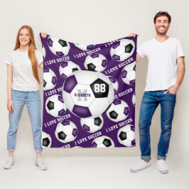 Ik hou van voetbal tekst patroon paarse zwart fleece deken