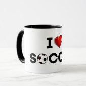 Ik hou van Voetbal, zwarte tekst met rood hart Mok (Voorkant links)