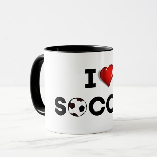 Ik hou van Voetbal, zwarte tekst met rood hart Mok (Voorkant links)