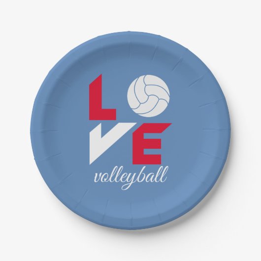 Ik hou van volleybal papieren bordje (Voorkant)
