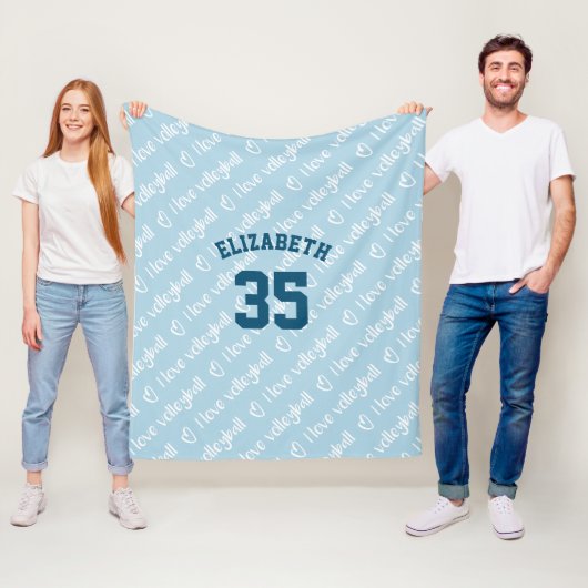 Ik hou van volleybal typografie patroon elke kleur fleece deken (In situ)
