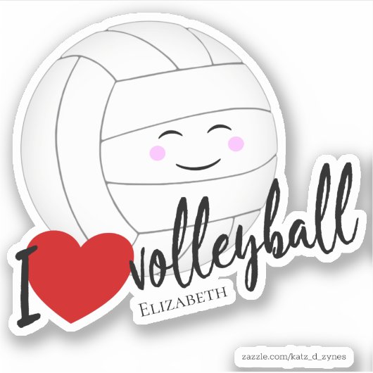Ik hou van volleybal typografie schattige kawaii sticker (Voorkant)