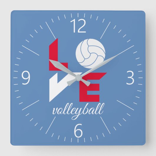 Ik hou van volleybal vierkante klok (Voorkant)
