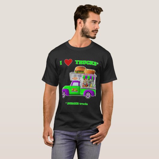 Ik hou van vrachtwagens (Burger Trucks) T-shirt (Voorkant volledig)
