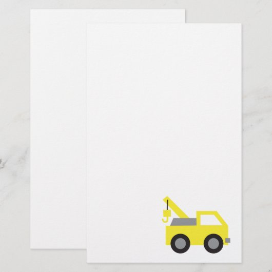 Ik hou van vrachtwagens, Cute Yellow Vehicle voor  Briefpapier (Voorkant / Achterkant)