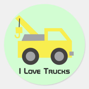 Ik hou van vrachtwagens, leuk geel voertuig voor k ronde sticker