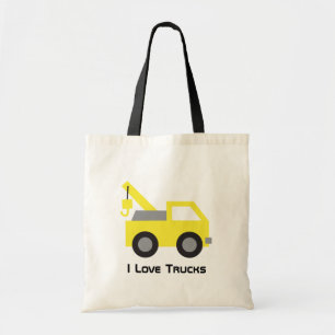 Ik hou van vrachtwagens, leuk geel voertuig voor k tote bag