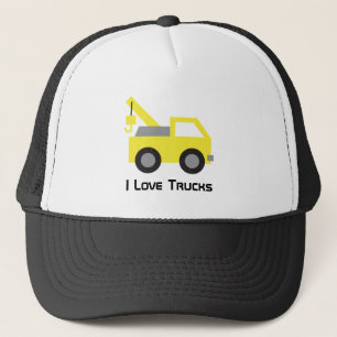 Ik hou van vrachtwagens, leuk geel voertuig voor trucker pet