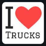 Ik hou van vrachtwagens vierkante sticker<br><div class="desc">Ik hou van vrachtwagens,  voor liefhebbers van voertuigen</div>