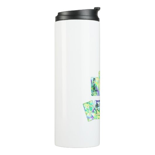 Ik hou van vrede, mooie kunst en tekstontwerp thermosbeker (Gedraaid links)