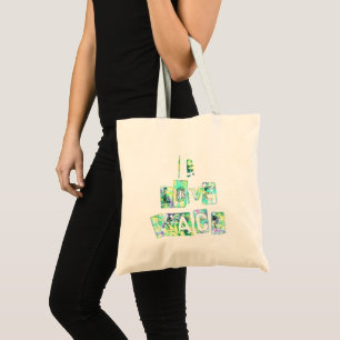Ik hou van vrede, mooie kunst en tekstontwerp tote bag
