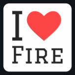 Ik hou van vuur vierkante sticker<br><div class="desc">Ik hou van vuur,  voor elementenliefhebbers</div>
