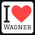 Ik hou van wagner vierkante sticker<br><div class="desc">Ik hou van Wagner,  voor liefhebbers van klassieke muziek</div>